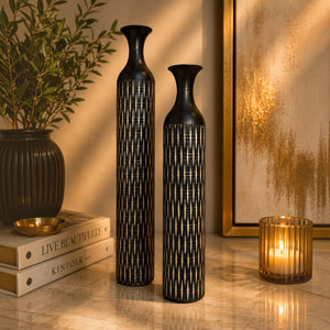 Modern Black Textured Decorative Floor Vases