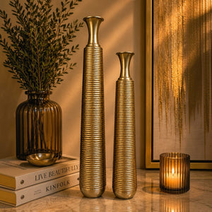 Modern Gold Ribbed Decorative Floor Vases