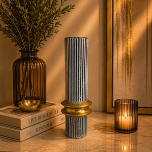 Modern Black-Gold Decorative Floor Vases (Pair)