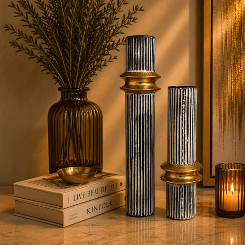 Modern Black-Gold Decorative Floor Vases (Pair)