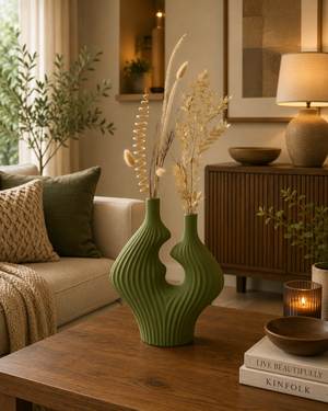 Modern Ribbed Ceramic Decorative Vases Set (3 Pieces)