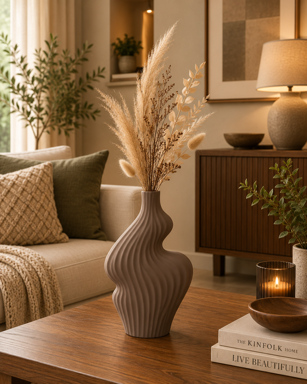 Modern Ribbed Ceramic Decorative Vases Set (3 Pieces)