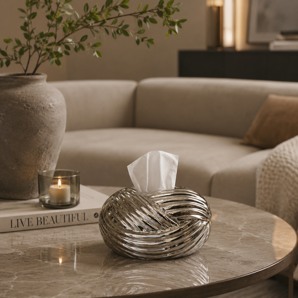 Luxe Ribbed Ceramic Tissue Box Holder