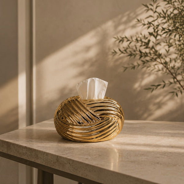 Luxe Ribbed Ceramic Tissue Box Holder