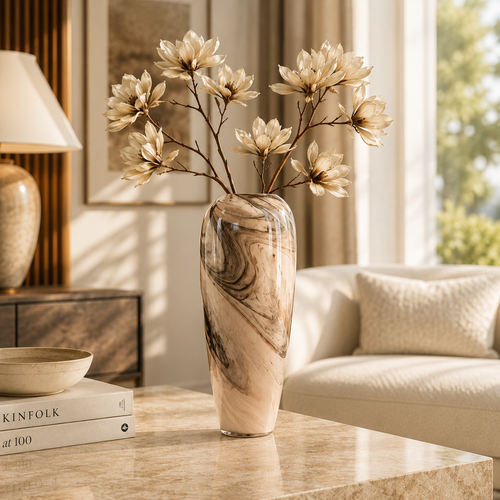Marble Effect Decorative Glass Vase
