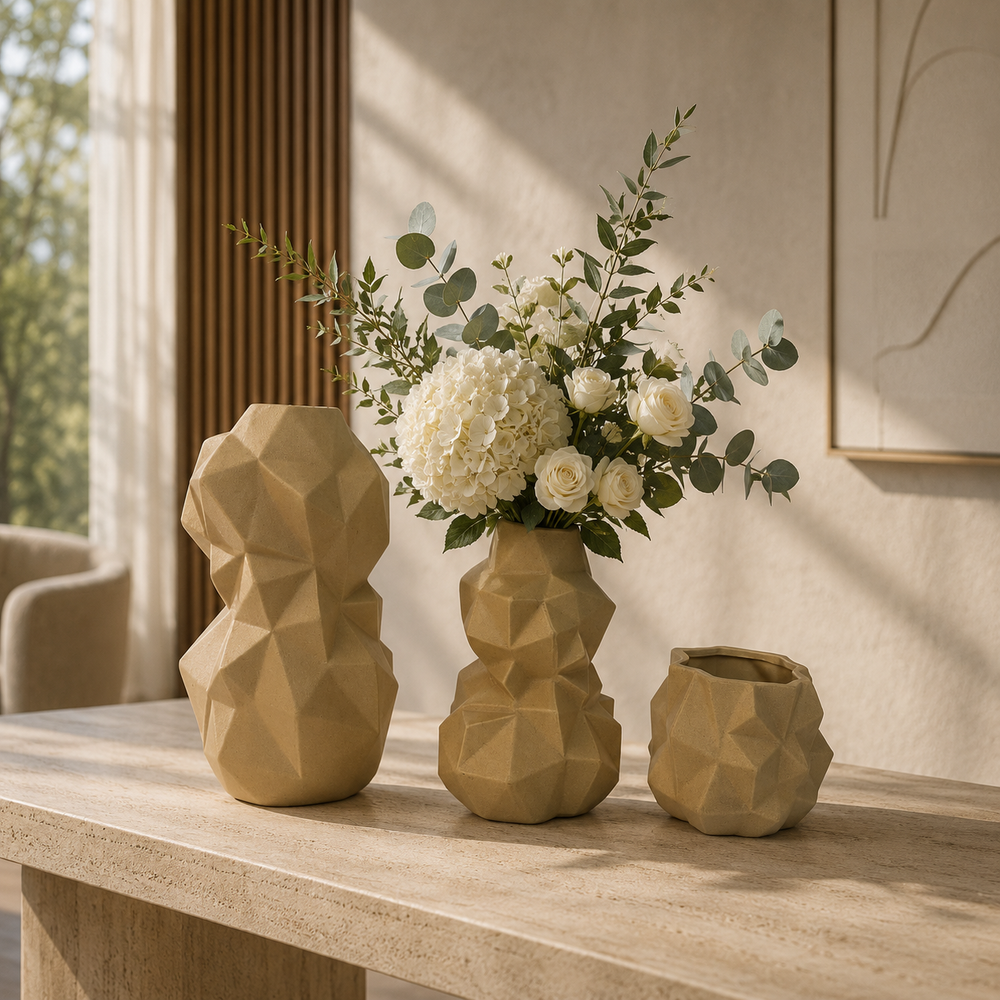 Modern Geometric Ceramic Table Vases Set