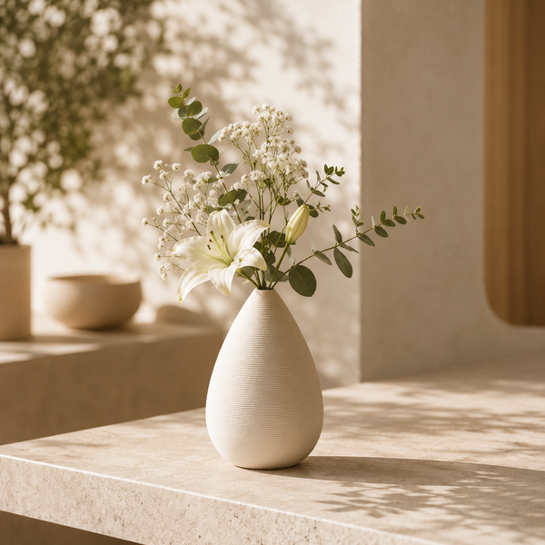 Modern Minimalist Ribbed Ceramic Vase