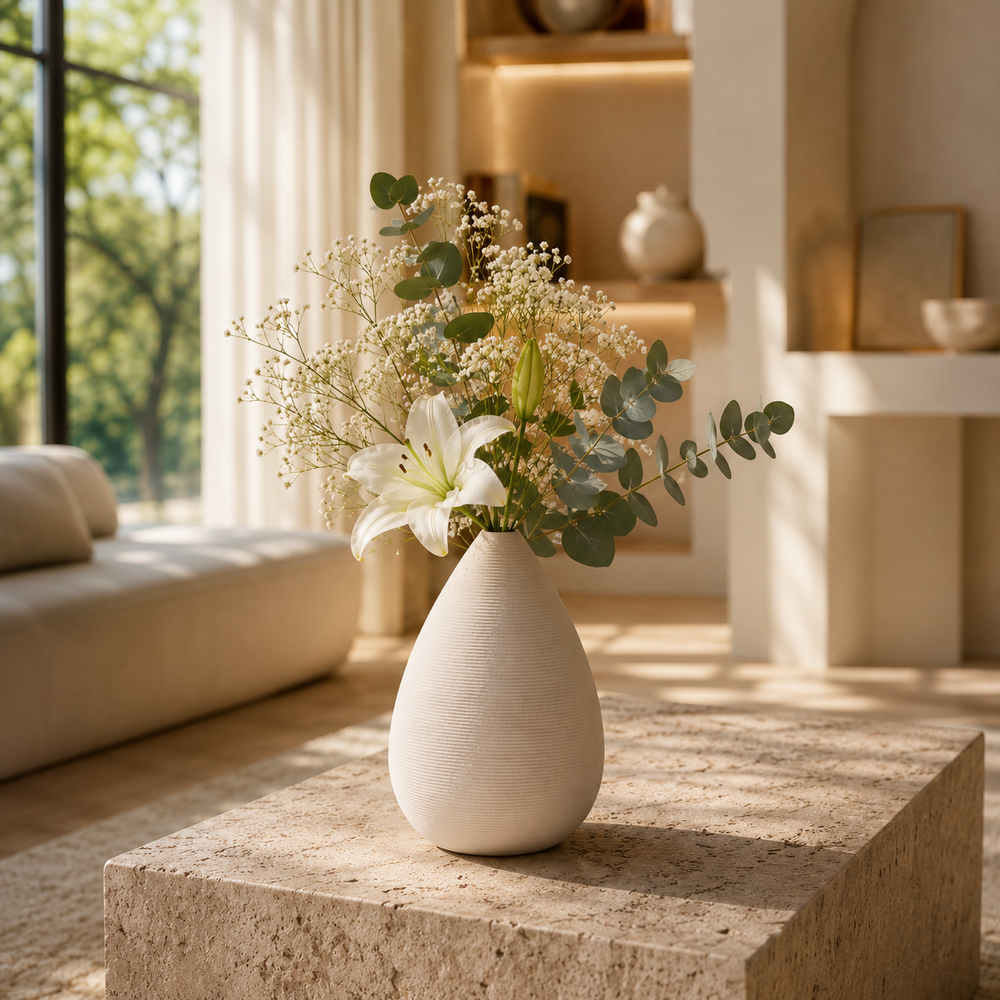 Modern Minimalist Ribbed Ceramic Vase