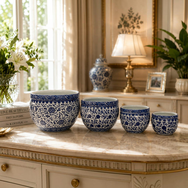 Original Blue Pottery Ceramic Table Bowls