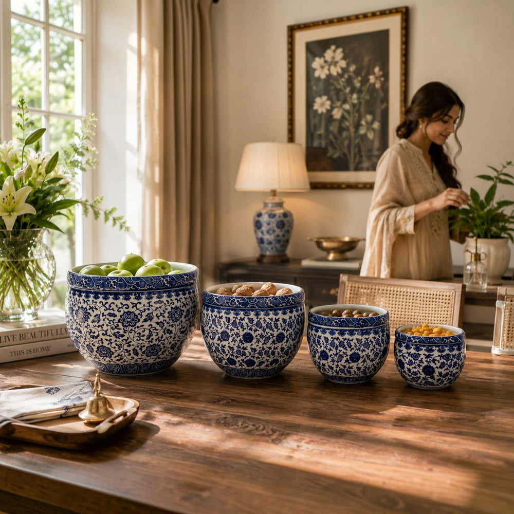 Original Blue Pottery Ceramic Table Bowls