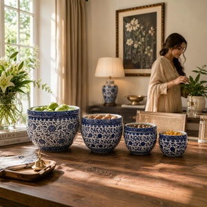 Original Blue Pottery Ceramic Table Bowls