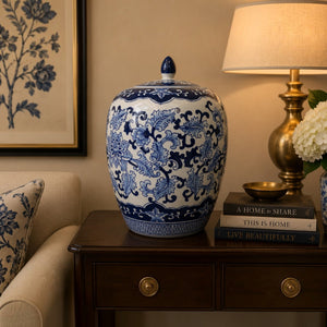 Blue Pottery Heavy Ceramic Ginger Pot with Lid