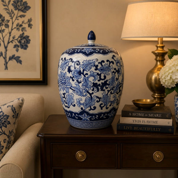 Blue Pottery Heavy Ceramic Ginger Pot with Lid