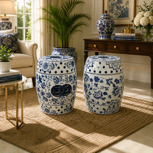 Blue Pottery Ceramic Coffee Table/ Stool