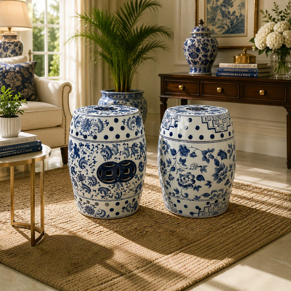 Blue Pottery Ceramic Coffee Table/ Stool