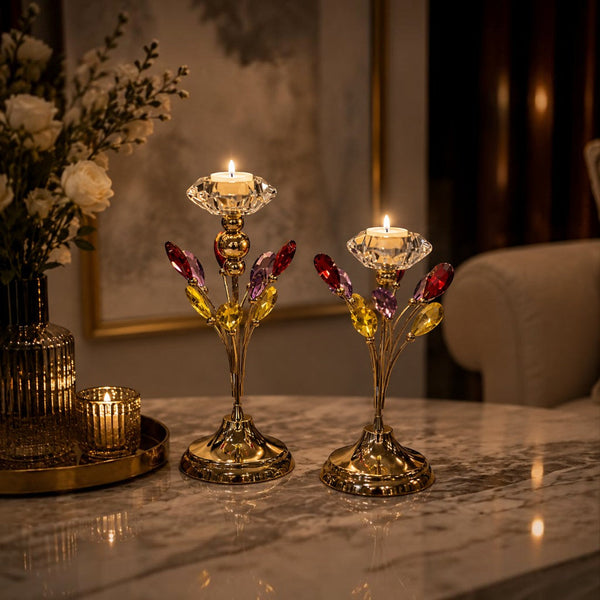 Crystal Flower Candle Holders (Pair)
