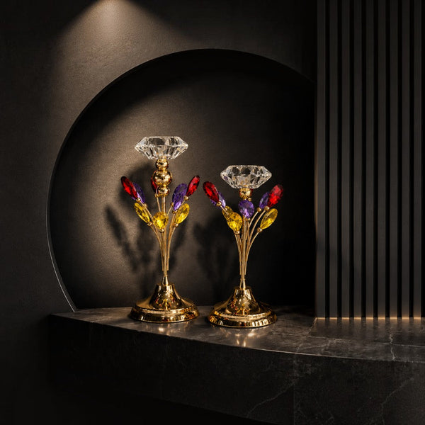 Crystal Flower Candle Holders (Pair)