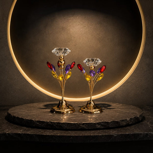 Crystal Flower Candle Holders (Pair)