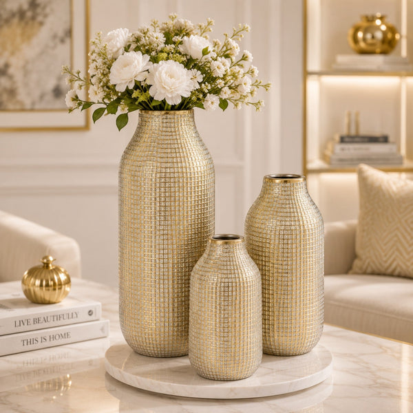 Luxury Gold Textured Ceramic Table Vases