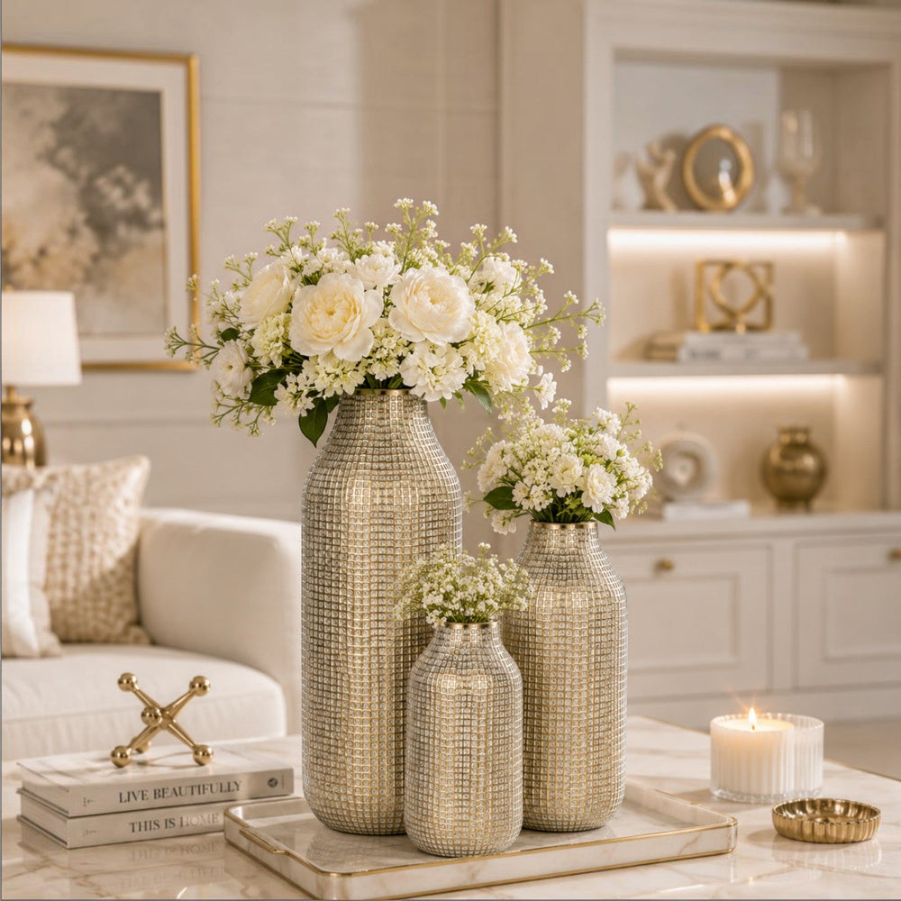 Luxury Gold Textured Ceramic Table Vases