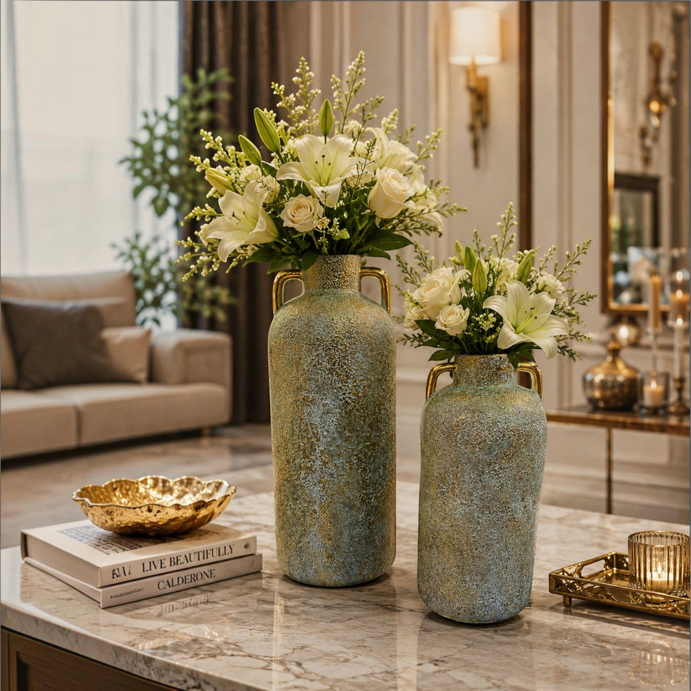 Luxury Textured Ceramic Table Vases with Gold Accents