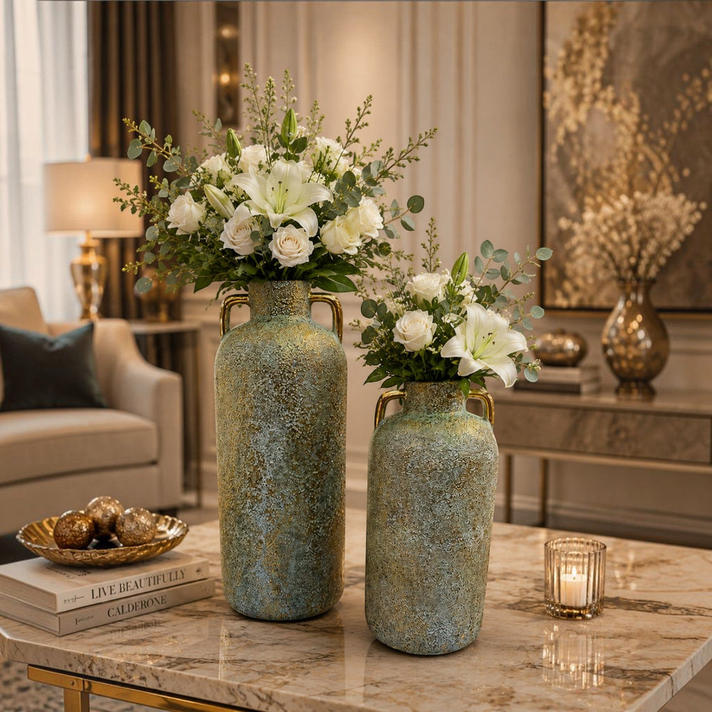 Luxury Textured Ceramic Table Vases with Gold Accents