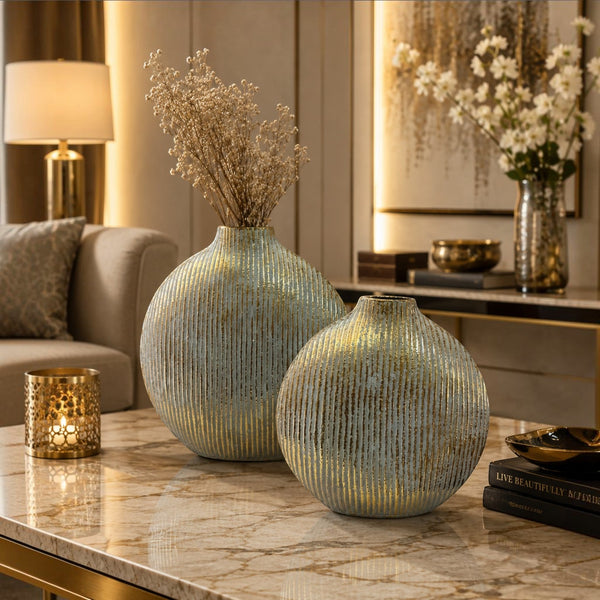Luxury Ribbed Ceramic Decorative Vases