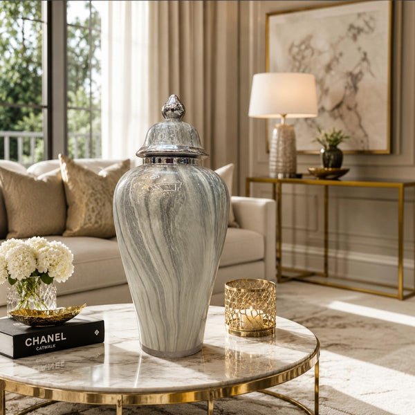Luxury Grey Marble Textured Porcelain Ginger Jars