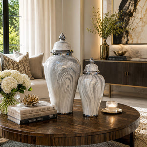 Luxury Grey Marble Textured Porcelain Ginger Jars