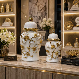 Luxury White-Gold Porcelain Ginger Jars