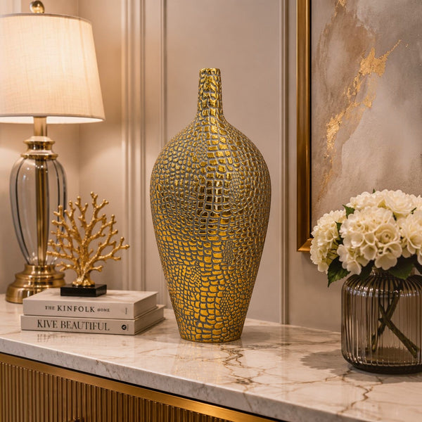 Luxury Embossed Textured Gold Ceramic Decorative Vase