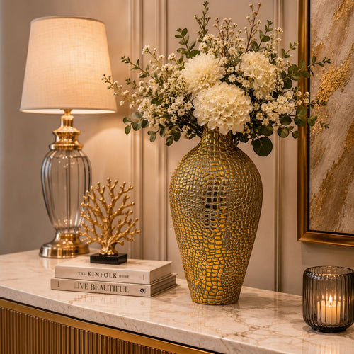 Luxury Embossed Textured Gold Ceramic Decorative Vase