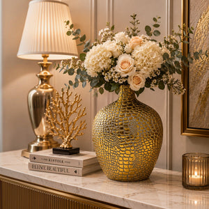 Luxury Embossed Textured Gold Ceramic Decorative Vase