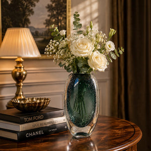Emerald Modern Green Speckled Glass Vase