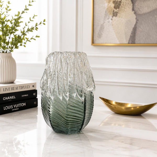 Textured Green Clear Glass Vases