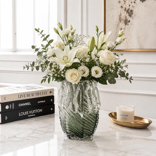 Textured Green Clear Glass Vases