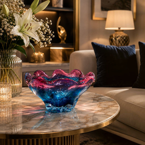 Blue Pink Wavy Glass Bowl