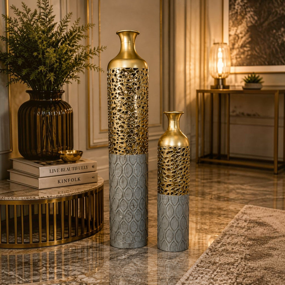 Luxury Gold & Grey Decorative Floor Vases