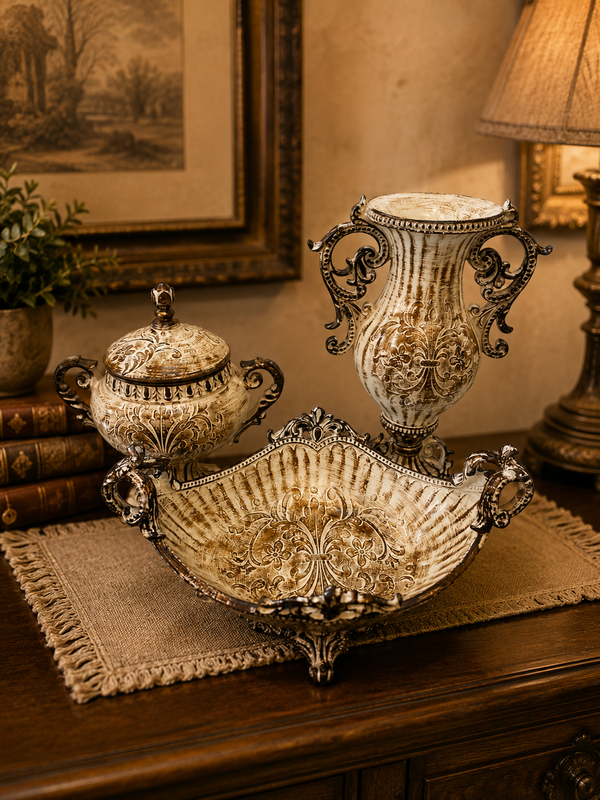 Luxury Antique Ivory Fiber Vases Collection