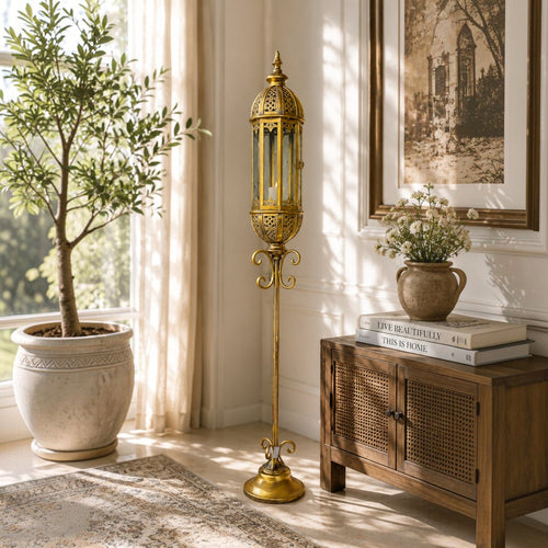 Moroccan Gold Floor Lantern Candle Holder