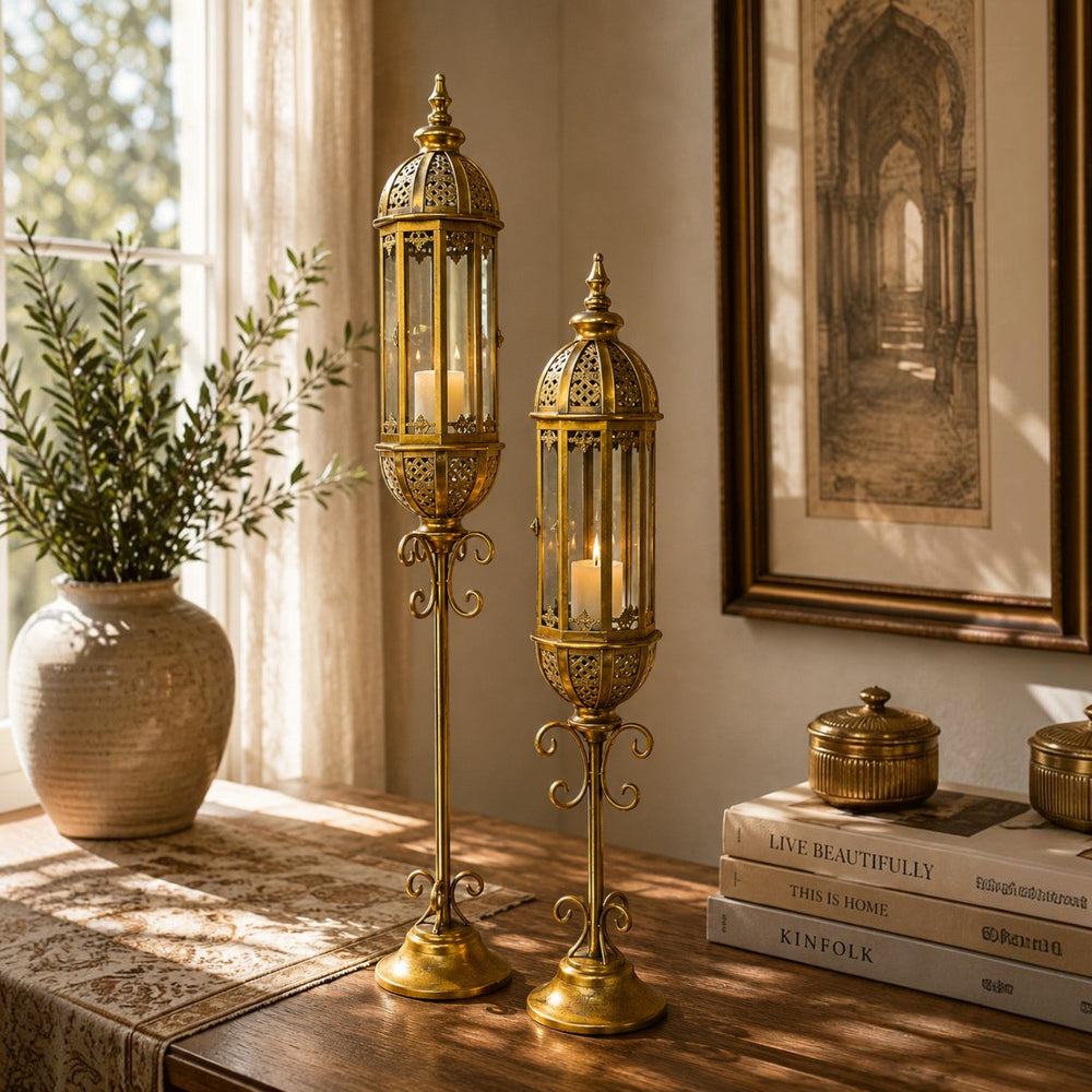 Moroccan Gold Floor Lantern Candle Holder