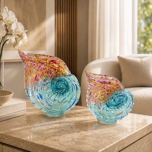 Colorful Art Glass Nautilus Shell Sculpture