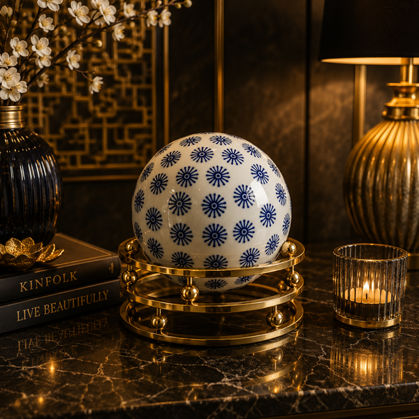 Luxury Ceramic Blue Pottery Ball Decor