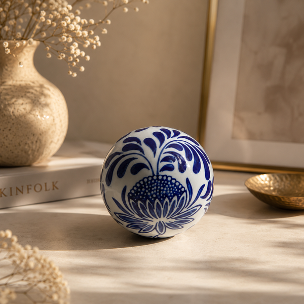 Luxury Ceramic Blue Pottery Ball Decor