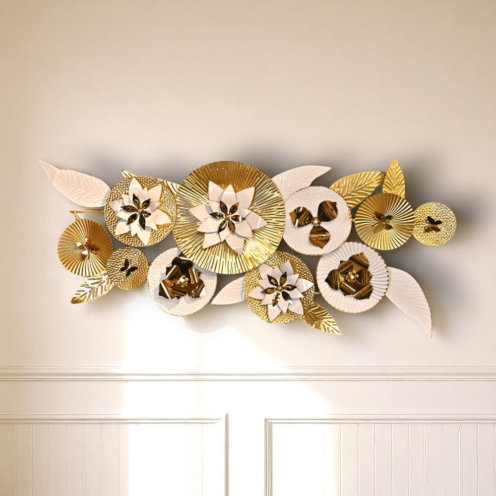 White Floral Stainless Steel Wall Motive Art