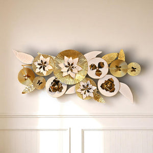 White Floral Stainless Steel Wall Motive Art