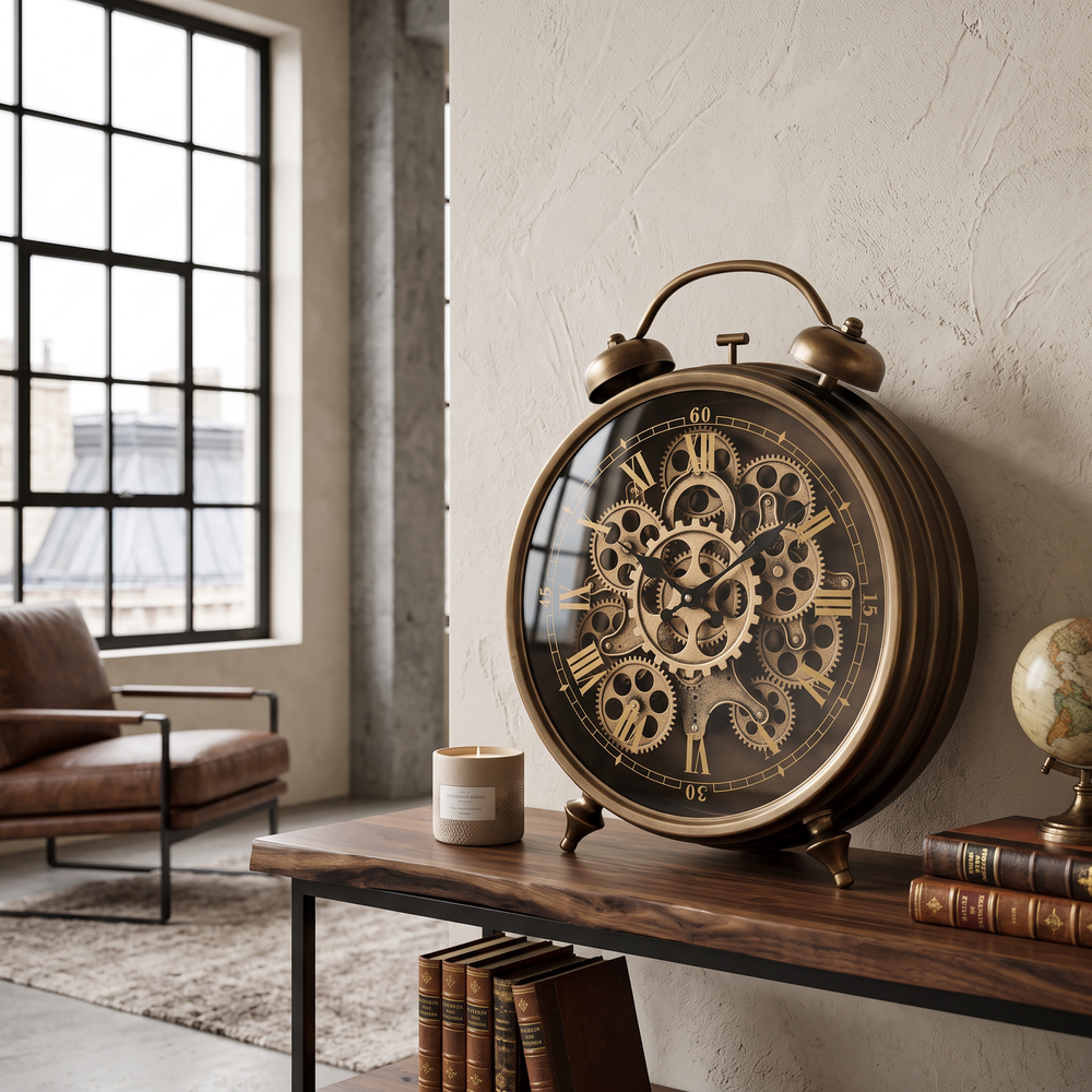 Vintage Industrial Gears Table Clock
