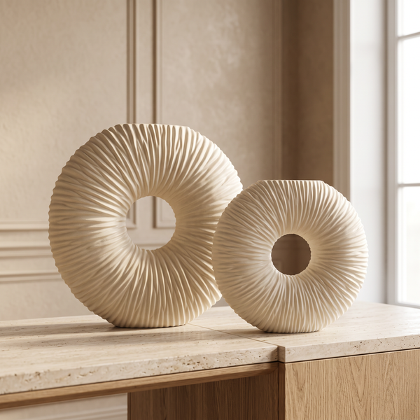 Modern Frosted Donut Glass Vase Collection | Ribbed Decorative Vases