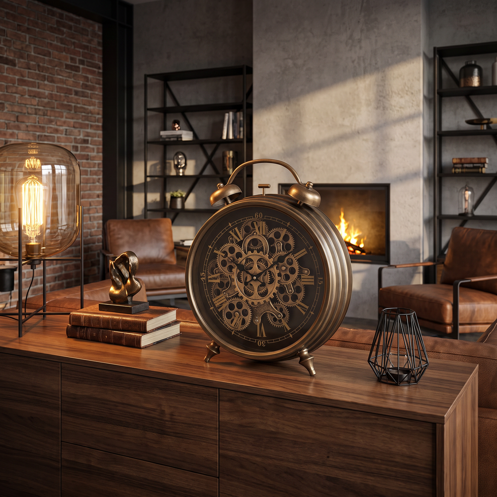 Vintage Industrial Gears Table Clock