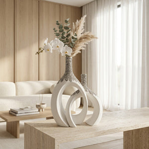 Elegant Interlock Ceramic Decorative Vases Duo